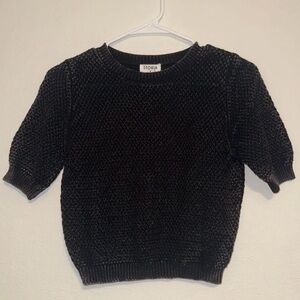 Storia Washed Black Short-Sleeve Knit Sweater